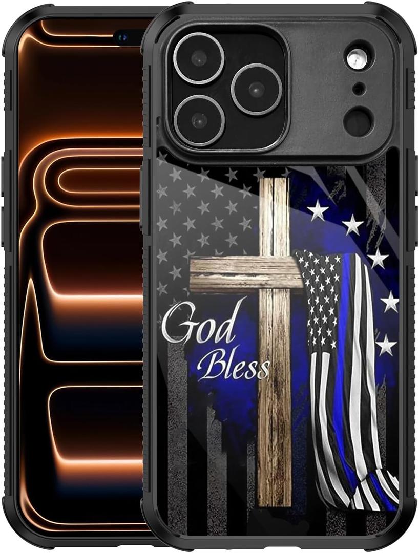 Case for iPhone 17 Pro Max Case,god Bless American Flag Case for iPhone 17 Pro Max Design for Men Boys [Anti-Scratch] Non-Slip+Shockproof Rugged TPU Protective Case