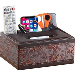 Leather Tissue Box Cover Rectangular and Multifunction Remote Control Caddy,Suitable for Storing pens and Stationery,Desk Organizer Storage for Office and Home(Antique)