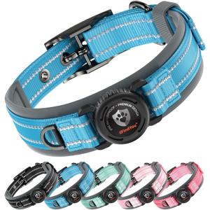 Dog Collar with Airtag Holder for XLarge Dogs, Upgraded Waterproof Air Tag Dog Collar Widened Comfortable Padded, Reflective, Ultra-Durable, Heavy Duty Dog Collars Adjustable - XL(24" - 28") Blue