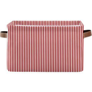Red White Stripes Storage Basket with Handles Collapsible Canvas Storage Bin Toy Decorative Basket Closet Organizer for Nursery Bedroom Home