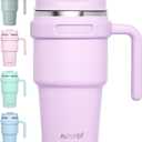 ALOUFEA 20 oz Insulated Coffee Mug Tumbler with Handle, Stainless Steel Travel Mug Tumbler with Lid and Straw, Double Wall Vacuum Leak Proof Ice Coffee Thermal Cup, Lavender