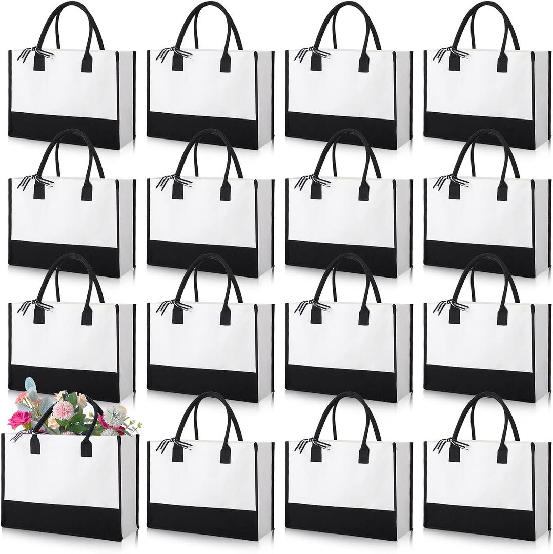 Reginary Pack of 12 Canvas Tote Bags Initial Classic Present Personalized Canvas Beach Bag for Wedding, Birthday, Beach (Black and White)
