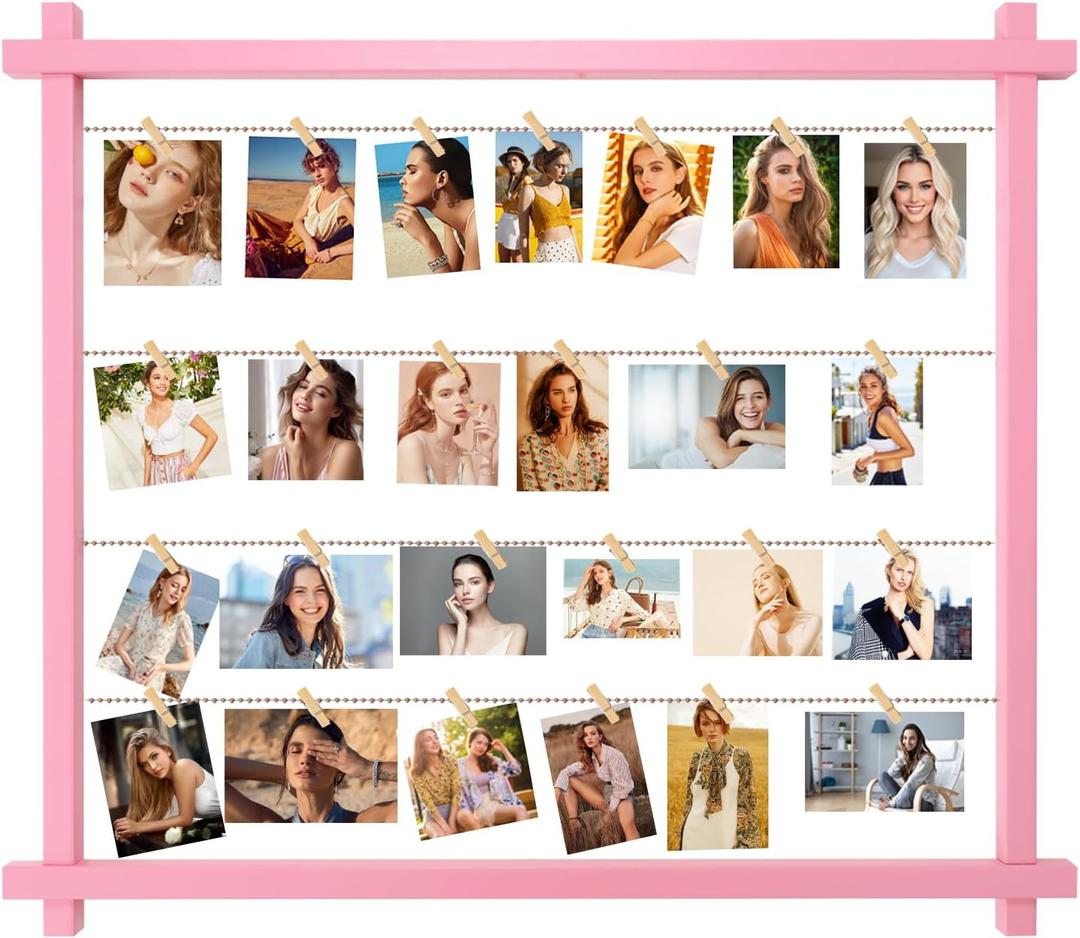 Photo Display Board,Collage Picture Frame With Clips,Graduation Decor, Wall Mount