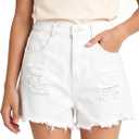 PATPAT Girls Ripped Jean Shorts, Y2K Vintage Mid Waist Straight Leg Denim Shorts with Elastic Waistband & Frayed Hem (White)10-12Y