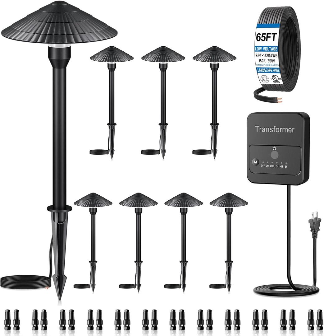 Landscape Lighting Pathway Lights 8 Pack, 5W Low Voltage LED Outdoor Garden Lights, Cast Aluminum with Acrylic Lens, IP66 Waterproof Yard Walkway Driveway Patio Path Lights, Transformer Cable Included