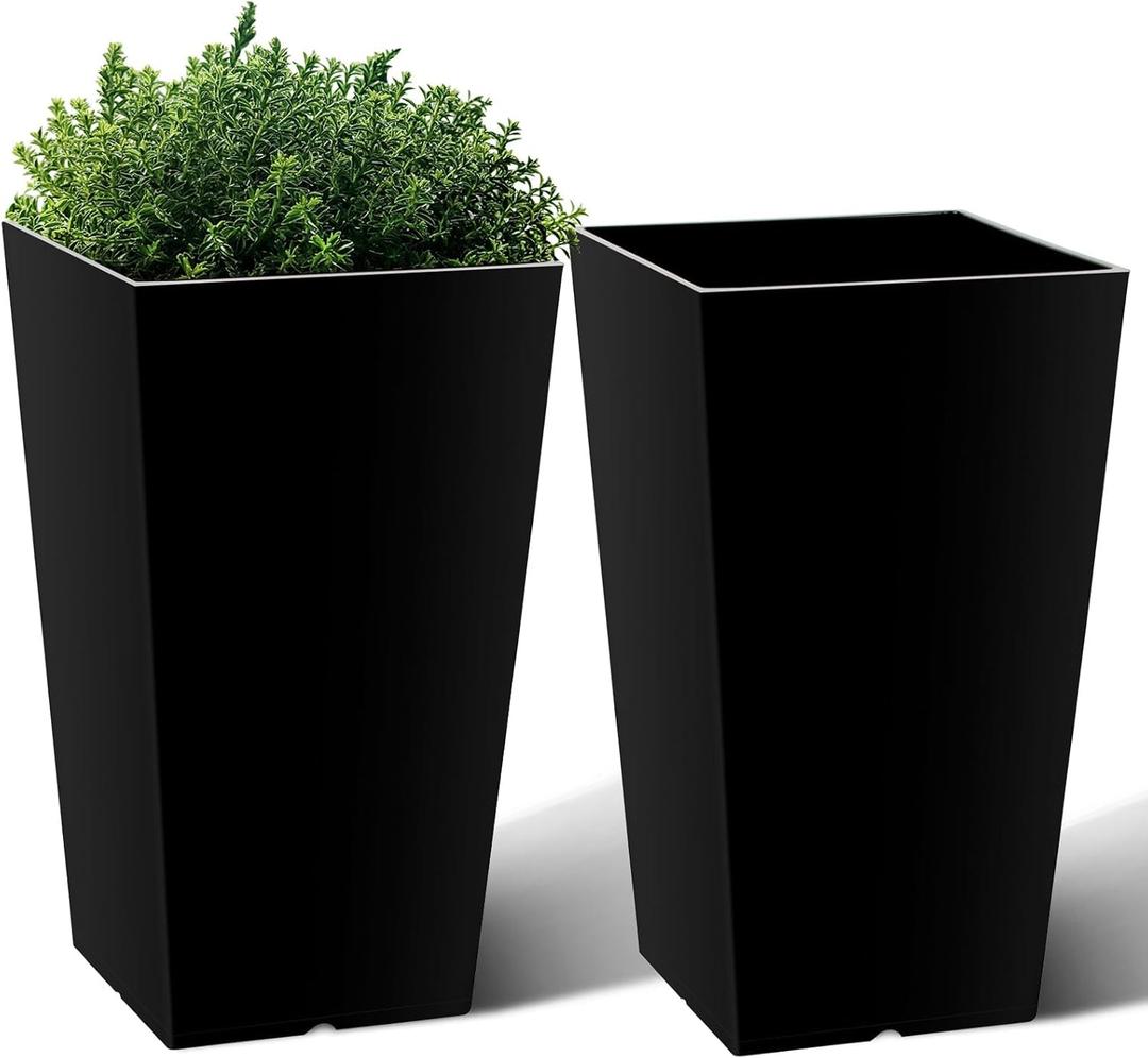 QCQHDU 21 inch Large Tall Taper Planters for Indoor & Outdoor Plants, 2 Pack Durable Plant-Flower-Tree Pots for Front Porch Patio Living Room Home Garden Decor (Black)