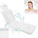 Luxury Full Body Bath Pillow for Bathtub, Bath Pillows for Tub with Mesh Laundry Bag & Non-Slip Suction Cups, Cushion for Bathtub Headrest Neck Back Support - 5D Air Mesh & Quick Drying | White