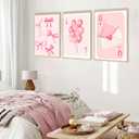 2 x 3 Pcs Fashion Pink Bow Canvas Wall Art Preppy Girly Aesthetic Painting Picture Wall Decor Balloon Envelope Poster Prints for College Apartment Girls Bedroom Living Room Home Decor (Poster 16x24 Inch)