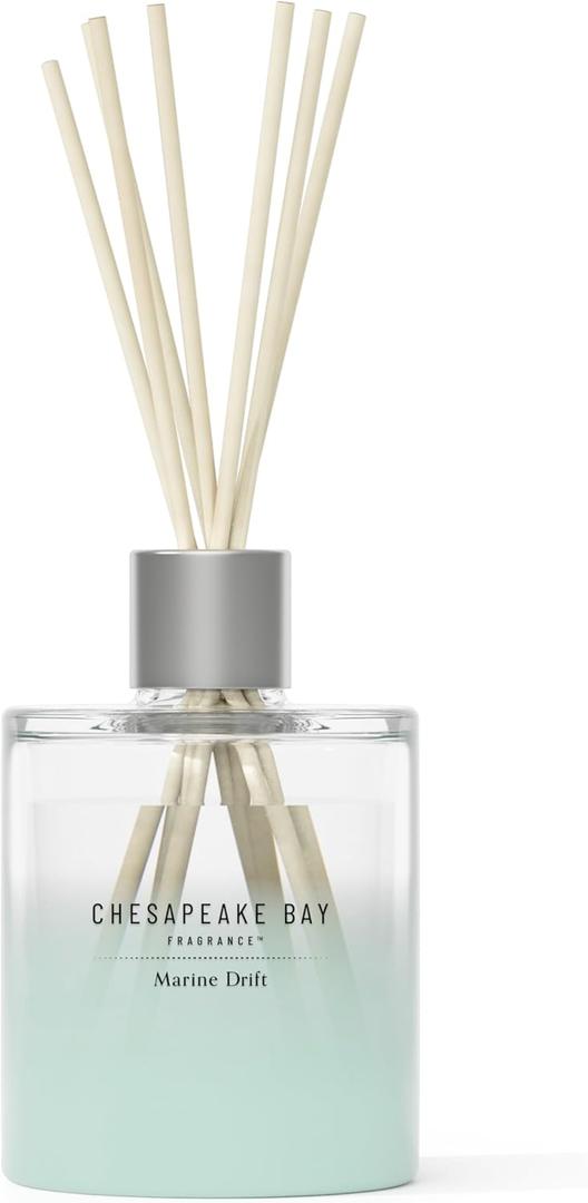 Chesapeake Bay Mood-Evoking Reed Diffuser, Marine Drift Scent, Sea Glass-Inspired Jar, Room Filling Fragrance Made with Essential Oils, Coastal Fragrance for Home Dcor or Gifting