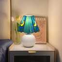 Tiffany Style Stained Glass Mushroom Table Lamp, Cute Small Bedside Night Light for Bedroom Living Room, Unique Aesthetic Home Decor Gift for Girls Women Birthday (Sea Blue)