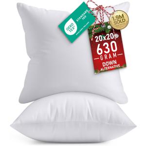 Utopia Bedding Throw Pillows Insert (Pack of 2, White) - 20 x 20 Inches Bed and Couch Pillows - Indoor Decorative Pillow