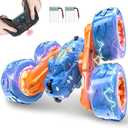 SpringFlower Remote Control Car Toy for Boys 3 4 5 6 7 8 Years Olds, Rechargeable Dinosaur RC Cars,360° Flip Double Sided RC Stunt Cars with Led Light, Dinosaur Toys for Kids Birthday Xmas Gifts,Blue