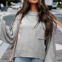 EVALESS Women's 2024 Lantern Long Sleeve Crewneck Sweater Casual Solid Color Ribbed Hem Knitwear Pullover Cropped Tops (Gray, S)