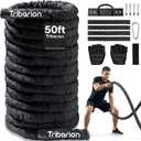 Battle Rope for Home Gym Workout - 1.5 Inch 50ft Heavy Weighted Training Exercise Ropes Fitness Equipment with Sleeve and Anchor Strap Kit for Crossfit Outdoor Working Out