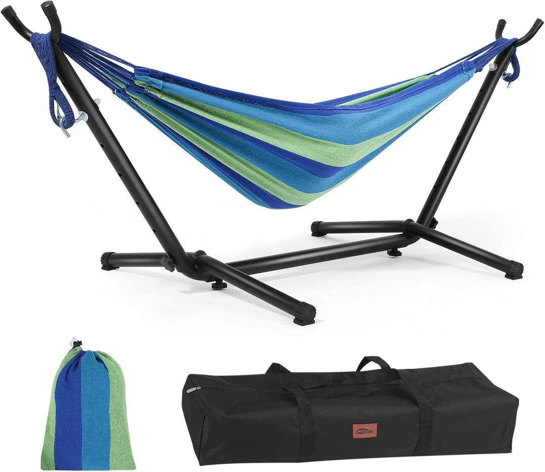 Goutime Kids Hammock with Stand,Childs Hammocks Frame Holder Base with Portable Carrying Bag for Indoor,Outdoor,Patio,Yard,Beach (Blue Stripe)