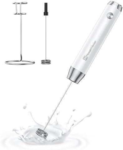 Maestri House Rechargeable Milk Frother with Stand, LunaFro Handheld Electric Foam Maker Waterproof Detachable Stainless Steel Whisk Drink Mixer Foamer for Lattes, Cappuccino