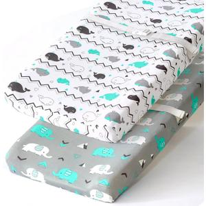 Stretchy Changing Pad Covers for Boys Girls,2 Pack Jersey Knit,Elephant & Whale