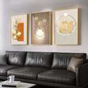 Framed Modern Luxury Gold Large Wall Art for Living Room, Set of 3 Piece Contemporary Paintings Artwork for Walls, Golden Prints with Gold Frame, Big Pictures for Hallway Office Wall Decor 24x36 Inch