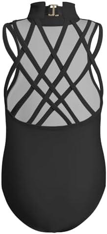 Phineein High Neck Gymnastics Leotard with G-hook Closure Sleeveless Criss-cross Backless Dance Leotard Size 10-11Y