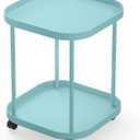 Side Table with Wheels, End Table Living Room Plastic Mobile Sofa Side Table Small Night Stand Bedroom Blue