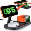 EGV Wireless Charger for iPhone, 3-in-1 Magnetic Charging Station for Apple, MagSafe Charger Stand for iPhone 17 Air 16 15 14 13 12 Series, Airpods Pro, Apple Watch Ultra, Foldable, No Adapter, Black