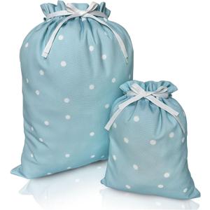 Gather & Knot Drawstring Gift Bags | 20" Large 12" Small | Premium Canvas | Reusable Fabric Wrap for Baby Shower, Birthdays, Hannukkah, Christmas | Blue Dots