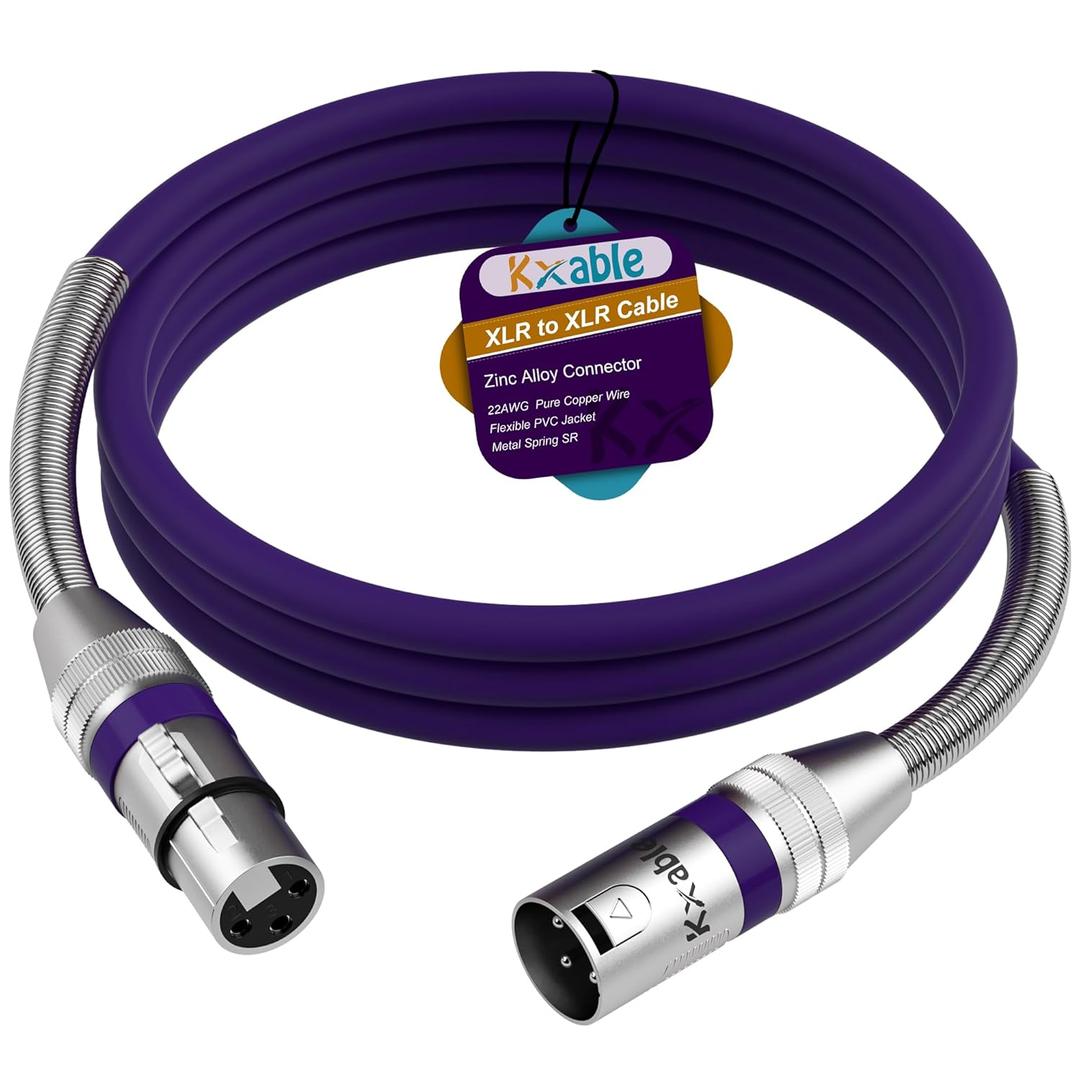 Kxable XLR Microphone Cable 8 FT, XLR Male to Female Balanced Mic Cable, 3-Pin Shielded Speaker Cord, Zinc Alloy Connectors, 22AWG Pure Copper, Metal Spring SR, Recording Studio, Podcast, Purple