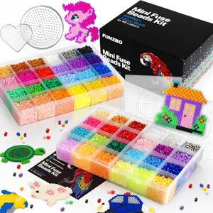 FUNZBO 40000 2.6mm Mini Size Fuse Beads Set - 48 Colors, Toys and Crafts, Arts and Crafts, Kids Room Decorations, Gifts for Girls, Boys, Kids and Teens (Non Standard Size)