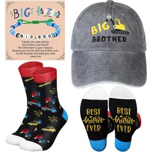 3 Pcs Big Brother Gifts for Boys Bracelet Baseball Caps and Sock for Birthday Gift