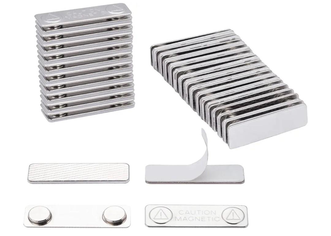 SINYUD  Name Badge Magnets, Magnetic Name Badge Holders Back with 2 Premium Strength Neodymium Magnets (Silver)