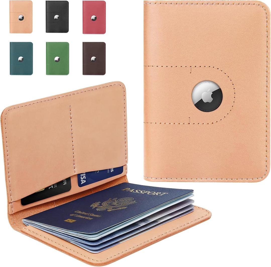 ALLIVE Passport Holder for Travel, Genuine Leather Passport Holder with Airtag Women Men, Passport Cover Wallet Travel Must Haves Airport Essentials, Travel Gifts Beige