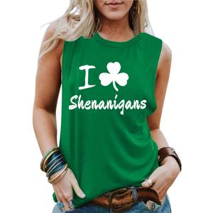 St Patricks Day Shirt Women Shamrock Heart Tank Tops Casual Lucky Clover Sleeveless Shirts