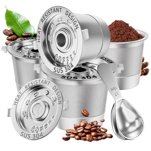 4 Pack Reusable K Cups Coffee Pods for Keurig 1.0: Stainless Steel Reusable Coffee Pods for Keurig Coffee Pods Reusable, BPA-Free, SUS 304‌, Scoop, Heat Resistant Handles