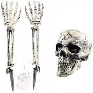 Halloween Outdoor Lighted Skeleton Skull or 2 Arms Stakes, Halloween Decorations Battery Operated for Graveyard Decor Garden (Purple Eye Hyoka)