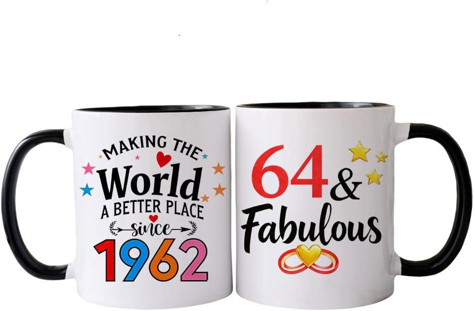 1962 64th Birthday Gifts For Women Coffee Mugs, 64 year old Birthday Gift Ideas for Women Her Man, Dad, Husband, 64th Birthday Cups Black White 11oz (64)
