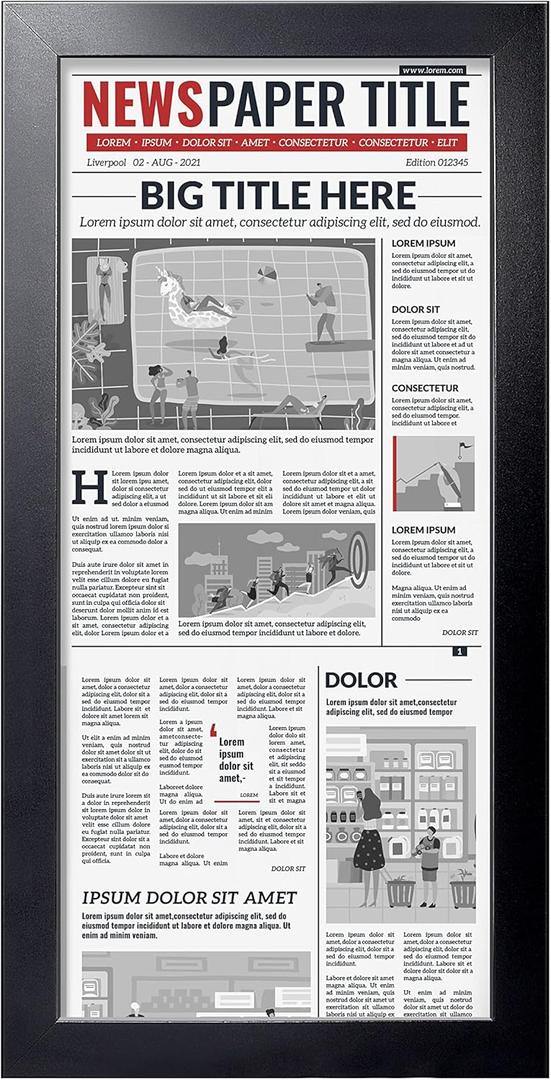 LaVie Home 11x22 Newspaper Frame Without Mat, Black Frame with High Definition Plexiglass, Fits 11x22 Inch Newspaper, Assorted Media Cover Frame 1 Pack