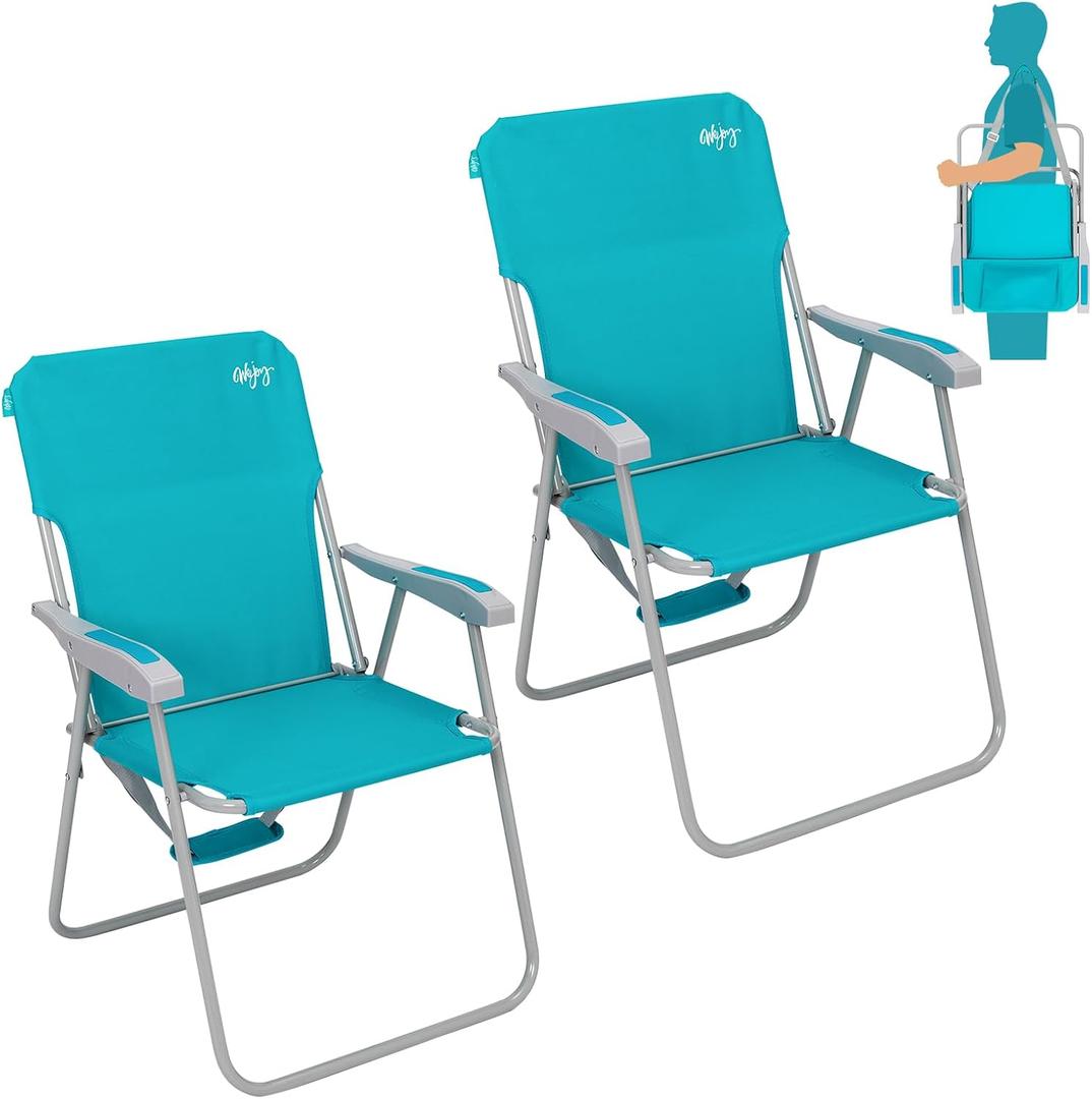 #WEJOY Folding Beach Chair for Adults, Lightweight Beach Chair with Shoulder Straps, High Back Camping Chairs with Hard Armrest, Supports 300lbs for Outdoor Lawn Concert