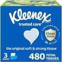 Kleenex Trusted Care Facial Tissues, 3 Flat Boxes, 160 Tissues per Box, 2-Ply (480 Total), Packaging May Vary 2 Pack