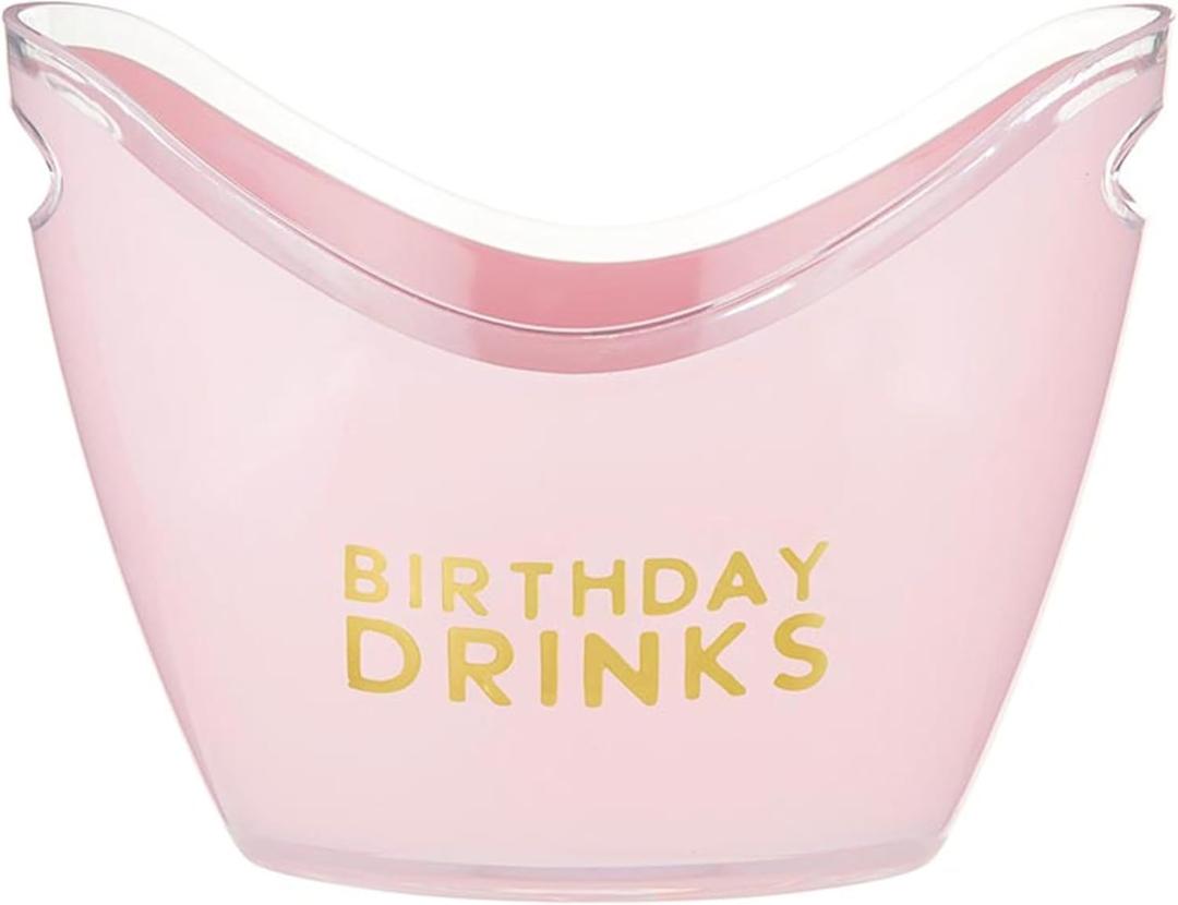 Slant Party Supplies Ice Bucket - Double Handle Acrylic Champagne Beverage Cooler, 10.8" x 8", Pink/Gold - Birthday Drinks