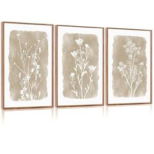 CHDITB Neutral Botanical Wall Art, Large Frame Farmhouse Begie Flower Decor, 3 Pieces