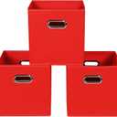 Fabric storage bins Cubes, Fabric Cube Organizer with Handle, Foldable Cube Bins for Cloth or Accessary Storage, 11x11x11, Set of 3, (Red)