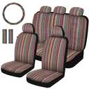 Baja Saddle Blanket Car Seat Covers Front Set with Seat Belt Pads, Washable Breathable Striped Woven Cloth Seat Covers for Cars, SUV, Truck, Airbag Compatible(Blue)