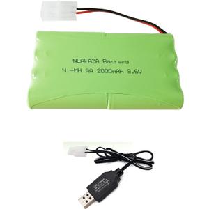 9.6V 2000mAH NiMH RC Car Flat 8-Cell AA Rechargeable Replacement Hobby Battery Pack and USB Charger Cable with Standard Tamiya Connector for RC Monster Truck, RC Battle Tank and Vehicles