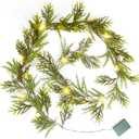 6.4FT Christmas Garland Decorations with Led & Star Lights, Faux Spruce Evergreen Garland Prelit Indoor Christmas Decor with Silver Jingle BellsMantel for Xmas Eve Fireplace Stairs, Pack 2