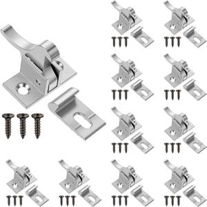 10 Pcs Brass Heavy Duty Cabinet Door Latch Closets Door Elbow Latch Cabinet Latch with Mounting Screws Hardware for Bedroom Bathroom Window Catch (Silver)