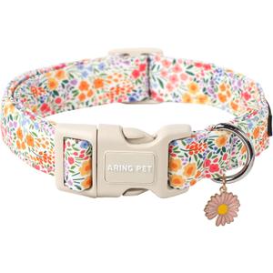 ARING PET Spring Summer Girl Dog Collar-Cute Dog Collars for Small Dogs, Adjustable Cotton Floral Pet Collars Puppy Collar for Small Dogs