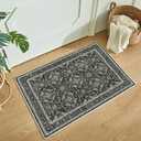WITSHOCK Washable 2x3 Entryway Area Rug: Soft Non-Slip Backing Washable Rugs Vintage Flower Boho Accent Small Rugs for Bedroom, Kitchen, Bathroom, Nursery Entrance, Dark Green