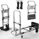 3 in 1 Aluminum Convertible & Collapsible & Folding Hand Truck Dolly Cart with 4 Wheels Foldable & Straps/Portable/Adjustable Size/for Boxes/Cartons/Warehouse/Shopping / 500 Lbs Load