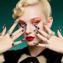 2 x Gothic Press On Nails with Bow & Skull - Handmade Black Pink French Tip Fake Nails | Rhinestone Jelly Glue Reusable 3D Nails for Women (Black Pink, XS)