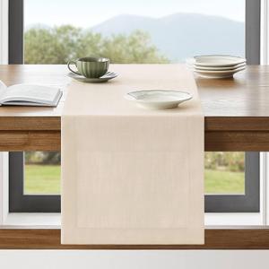ZeeMart Linen Textured Border Table Runner, 14 x 48 Inch Cream, Farmhouse Style Cream Table Runners 48 Inches Long, Easy Care Everyday Polyester Table Runner